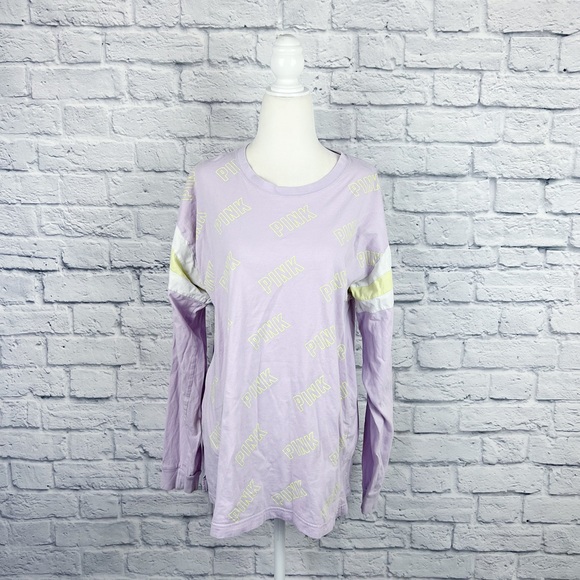 PINK VS Purple & Lime Logo Long Sleeve Top - Picture 1 of 5